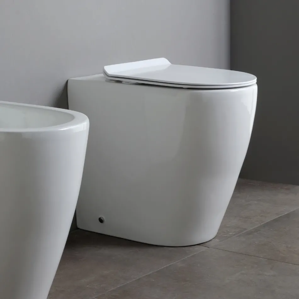 Oleander Keramik Toilet med Udtræksskyl og Soft-Close Sæde Viadurini