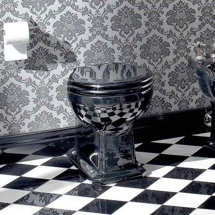 Wc Classic Floor Vase i sort keramik med sæde, fremstillet i Italien - Marwa Viadurini