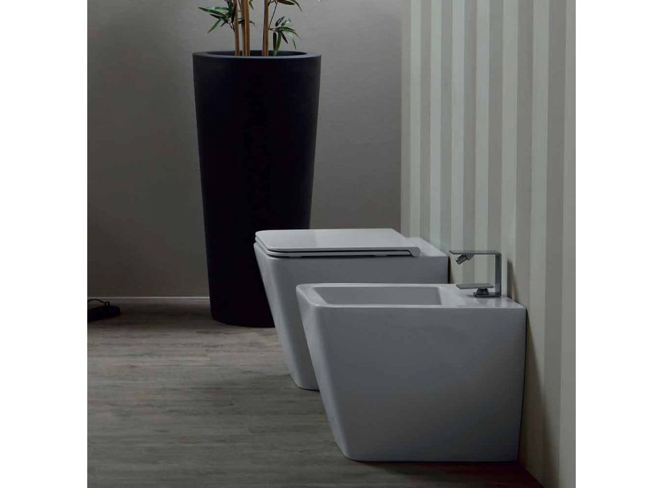 Vase toilet i hvid keramik moderne design Sol Kvadrat, fremstillet i Italien Viadurini