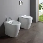 Toilet uden kant med blødt lukkende termohærdende keramisk sæde - Oleander Viadurini