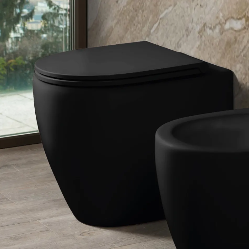 Aster tofarvet mat keramisk toilet uden kant med soft-close sæde   Viadurini
