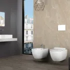 Aster Hvid Keramik Væghængt Randfrit Toilet med Soft-Close Sæde Viadurini
