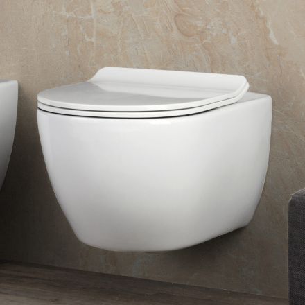 Aster Hvid Keramik Væghængt Randfrit Toilet med Soft-Close Sæde Viadurini