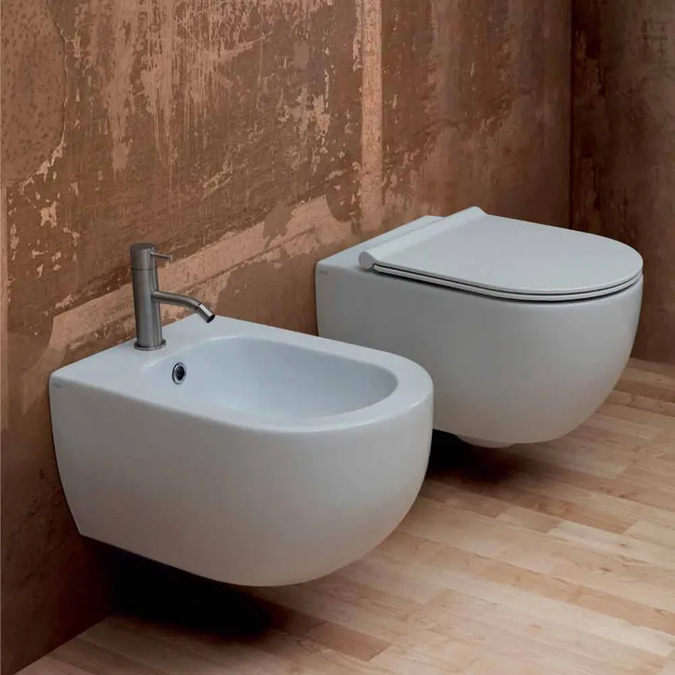 Væg hang toilet i moderne design keramisk stjerne 55x35 Made in Italy Viadurini