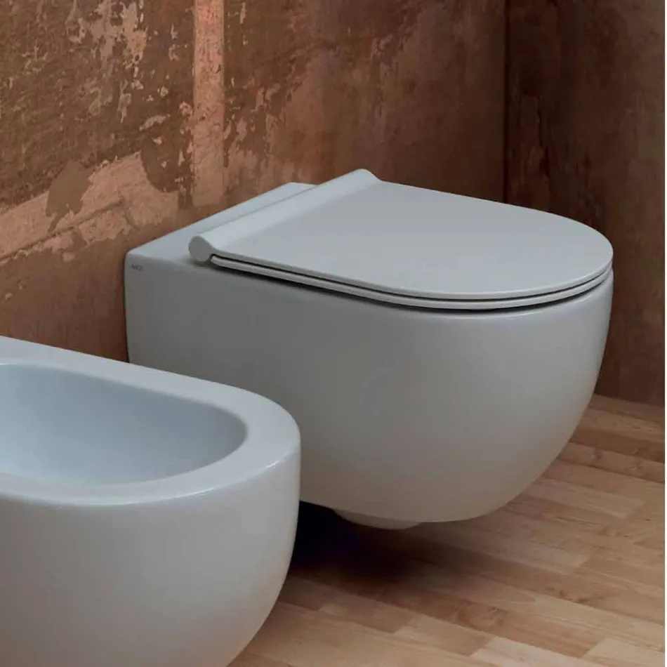 Væg hang toilet i moderne design keramisk stjerne 55x35 Made in Italy Viadurini