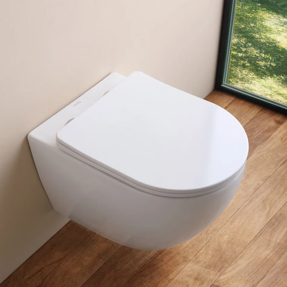 Væghængt toilet uden kant med soft-close keramisk sæde - Juniper   Viadurini