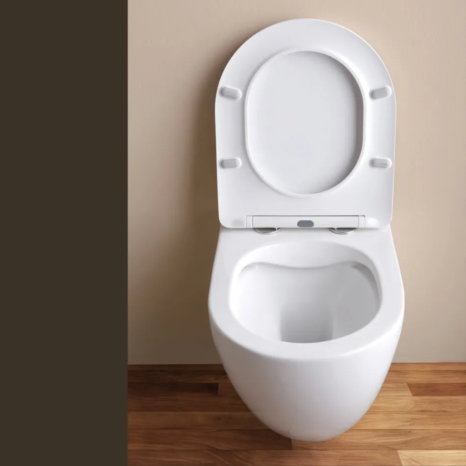 Væghængt toilet uden kant med soft-close keramisk sæde - Juniper   Viadurini
