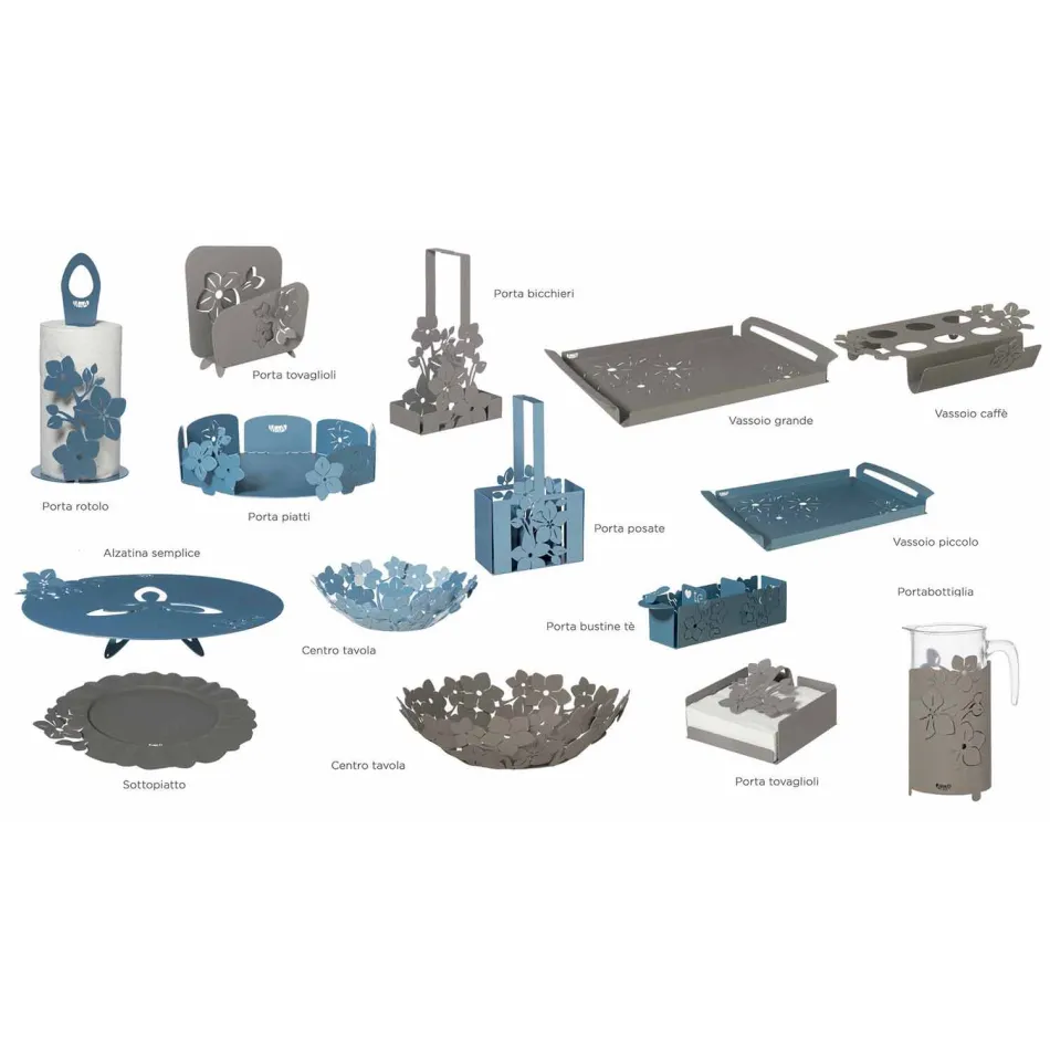 Serveringsbakke med blomster i håndlavet jern fremstillet i Italien - Marken Viadurini