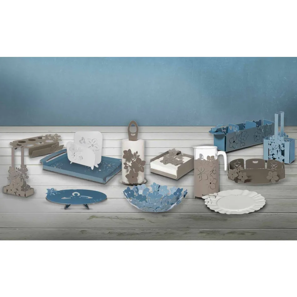 Serveringsbakke med blomster i håndlavet jern fremstillet i Italien - Marken Viadurini