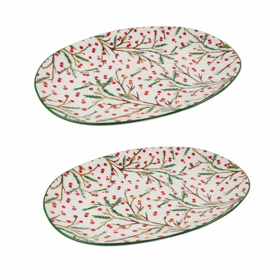 Julebakke Oval porcelæn serveringsplade 2 stykker - slagterkost Viadurini