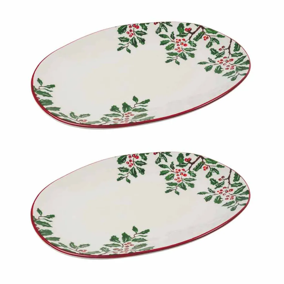 Julebakke Oval porcelæn serveringsplade 2 stykker - slagterkost Viadurini
