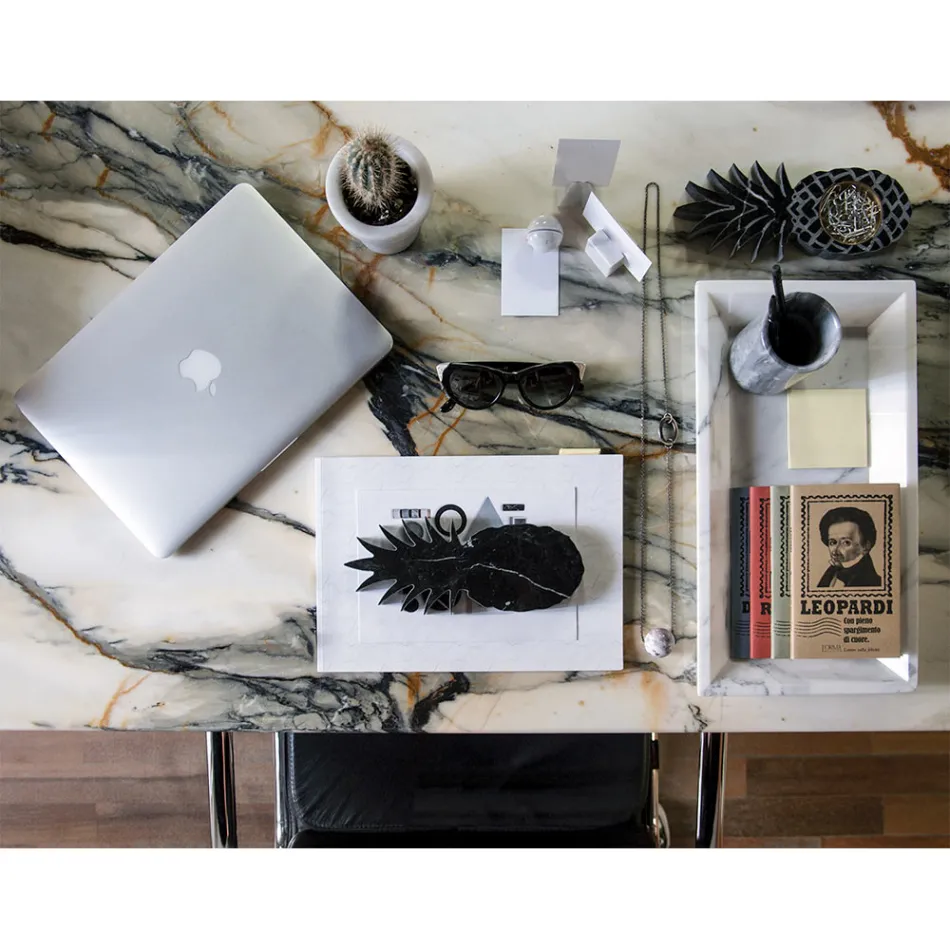 Rektangulært bakke i hvid Carrara-marmor fremstillet i Italien - Vassili Viadurini