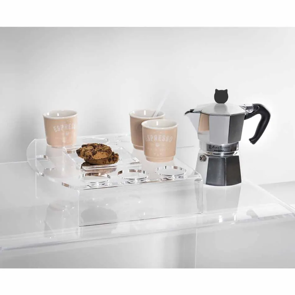 Hævet bakke i gennemsigtigt plexiglas 6 eller 8 kaffe design 2 stykker - Cracco Viadurini
