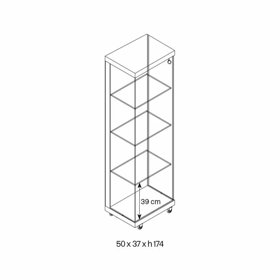 Vægudstilling i glas og hvidt træ, hjul og oplyste hylder - Armilla Viadurini