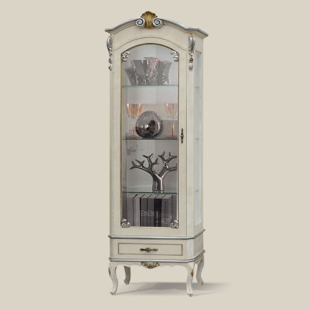 Klassisk vitrine med dør og hvid træskuffe lavet i Italien - Cheverny Viadurini