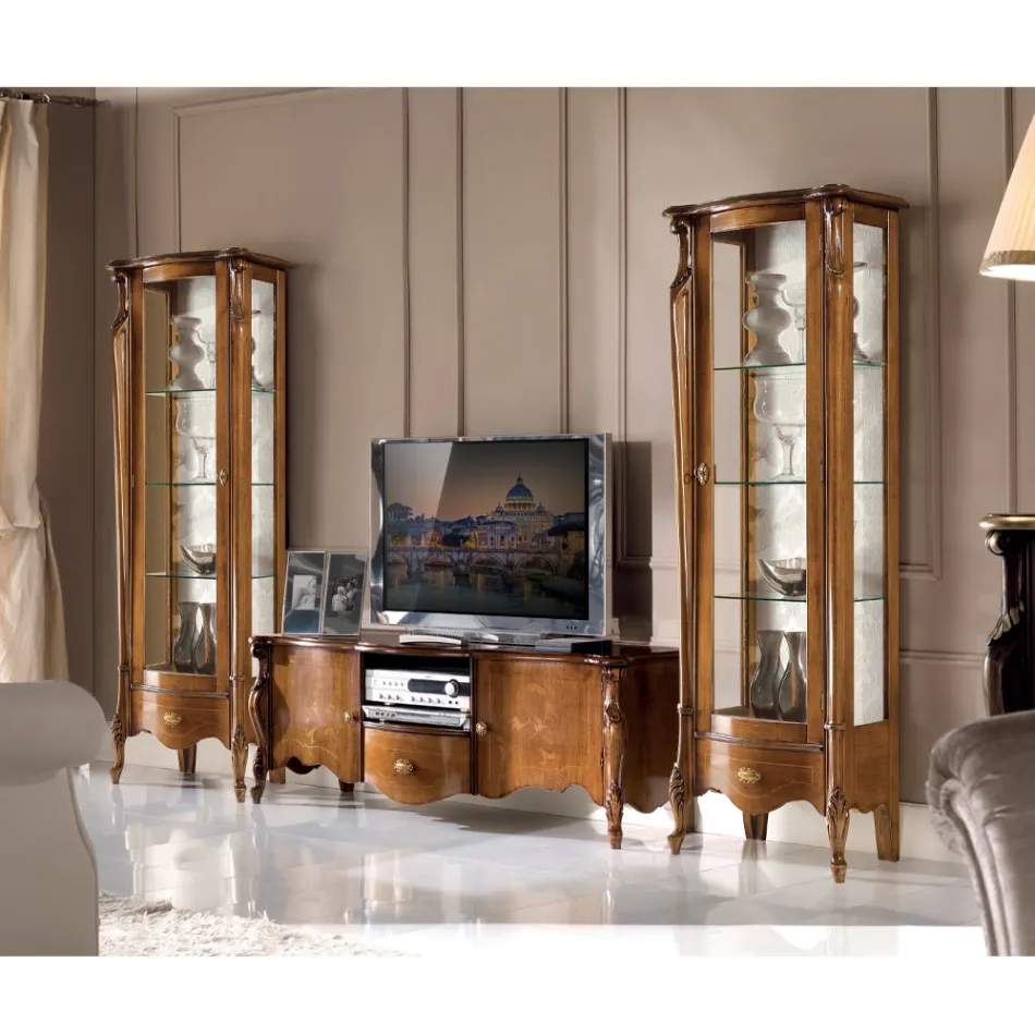 Klassisk vitrine med dør i hvid eller valnøddetræ lavet i Italien - Caligola Viadurini