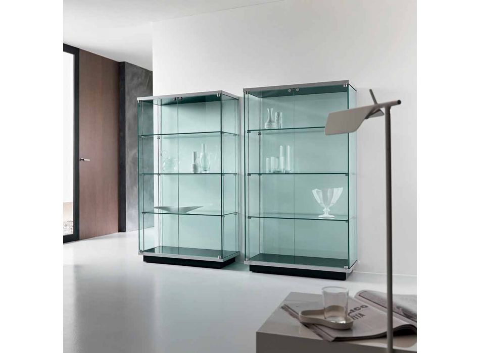 Vægmonteret vitrineskab i gennemsigtigt glas 2 døre med lås - Antonia Viadurini