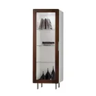 Stue Vitrine med 1 dør i hvid og Canaletto finish Made in Italy - Gerd Viadurini