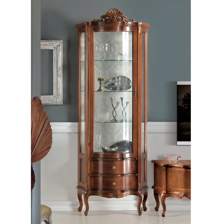 Stue Vitrineskab 1 dør og 2 træskuffer lavet i Italien - Leonor Viadurini