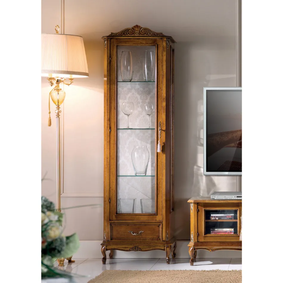 Klassisk stue vitrine i valnøddetræ 1 dør lavet i Italien - Ronald Viadurini