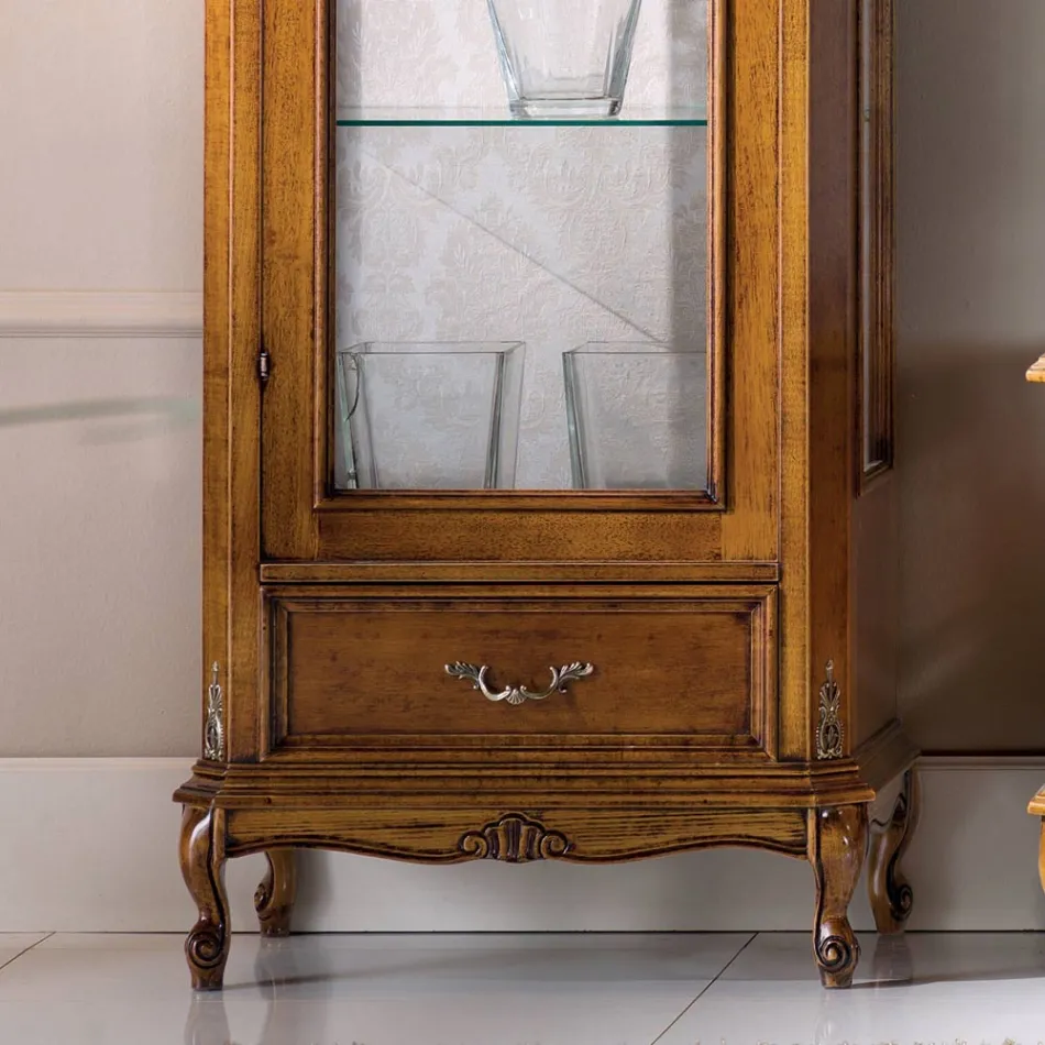 Klassisk stue vitrine i valnøddetræ 1 dør lavet i Italien - Ronald Viadurini