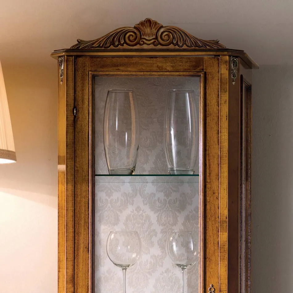 Klassisk stue vitrine i valnøddetræ 1 dør lavet i Italien - Ronald Viadurini