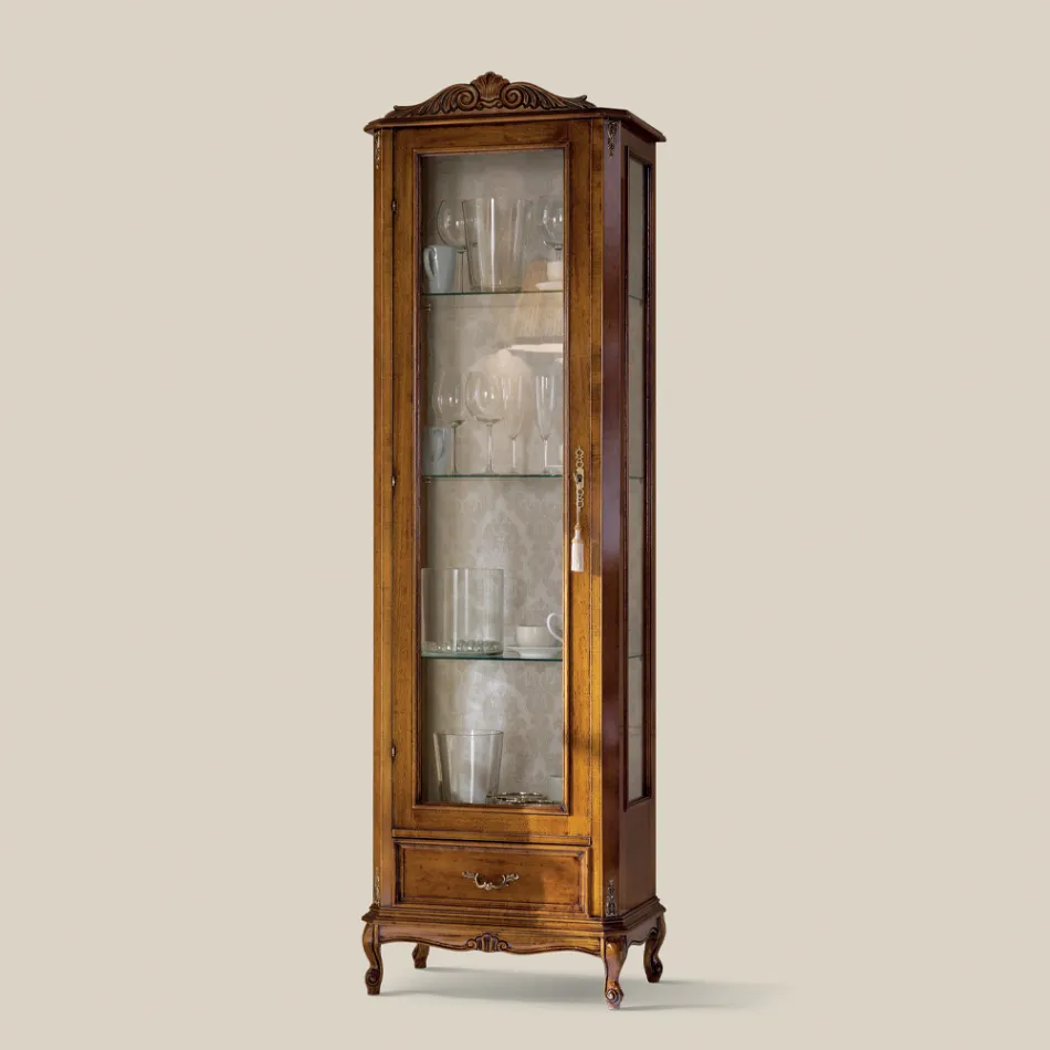 Klassisk stue vitrine i valnøddetræ 1 dør lavet i Italien - Ronald Viadurini