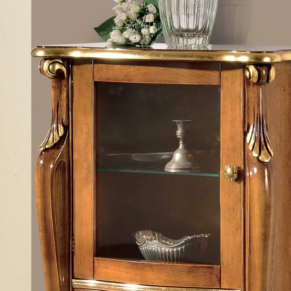 Vitrine til stue med 1 glasdør og 3 skuffer lavet i Italien - London Viadurini