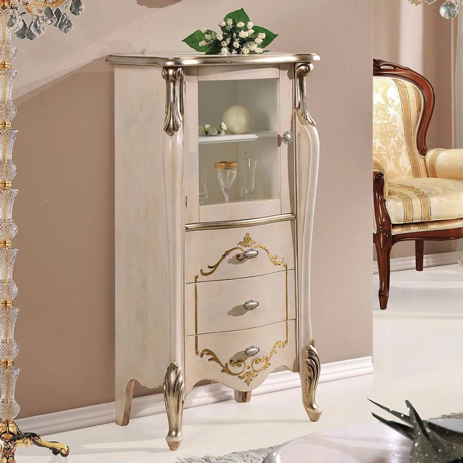 Vitrine til stue med 1 glasdør og 3 skuffer lavet i Italien - London Viadurini