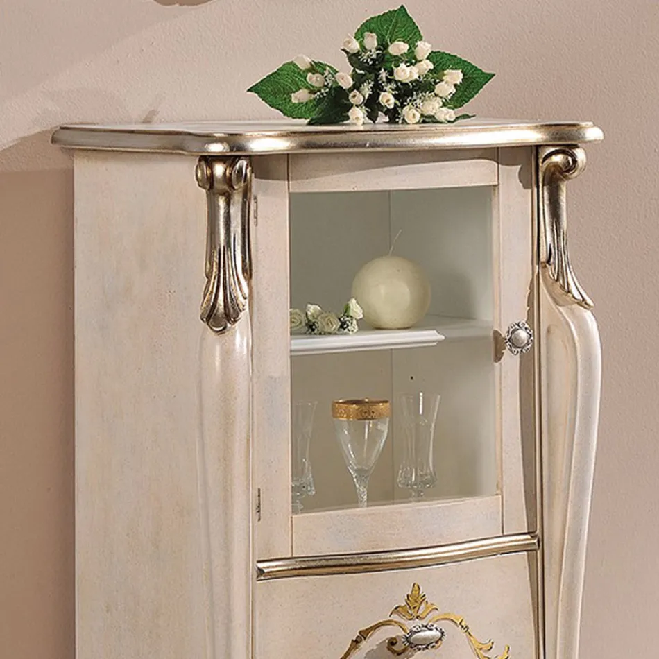 Vitrine til stue med 1 glasdør og 3 skuffer lavet i Italien - London Viadurini