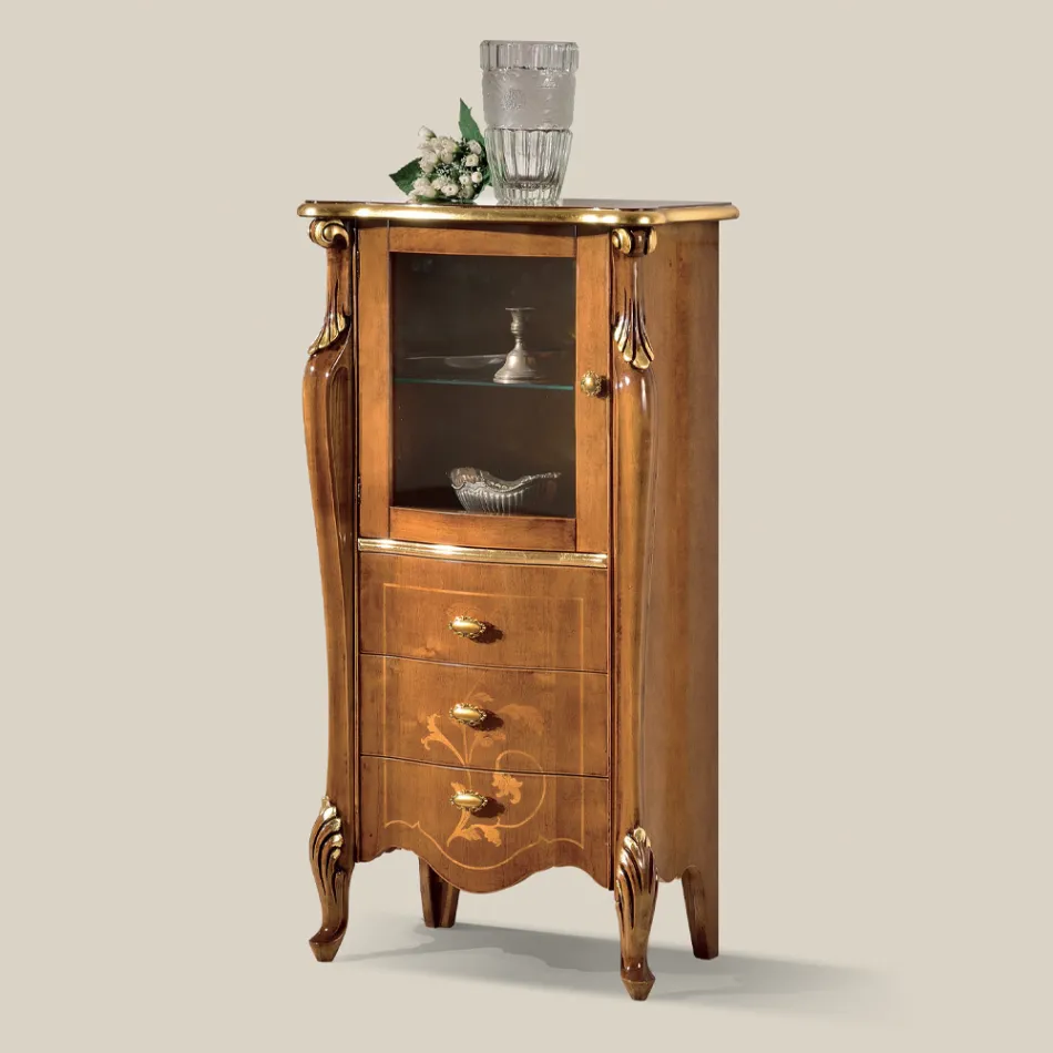 Vitrine til stue med 1 glasdør og 3 skuffer lavet i Italien - London Viadurini