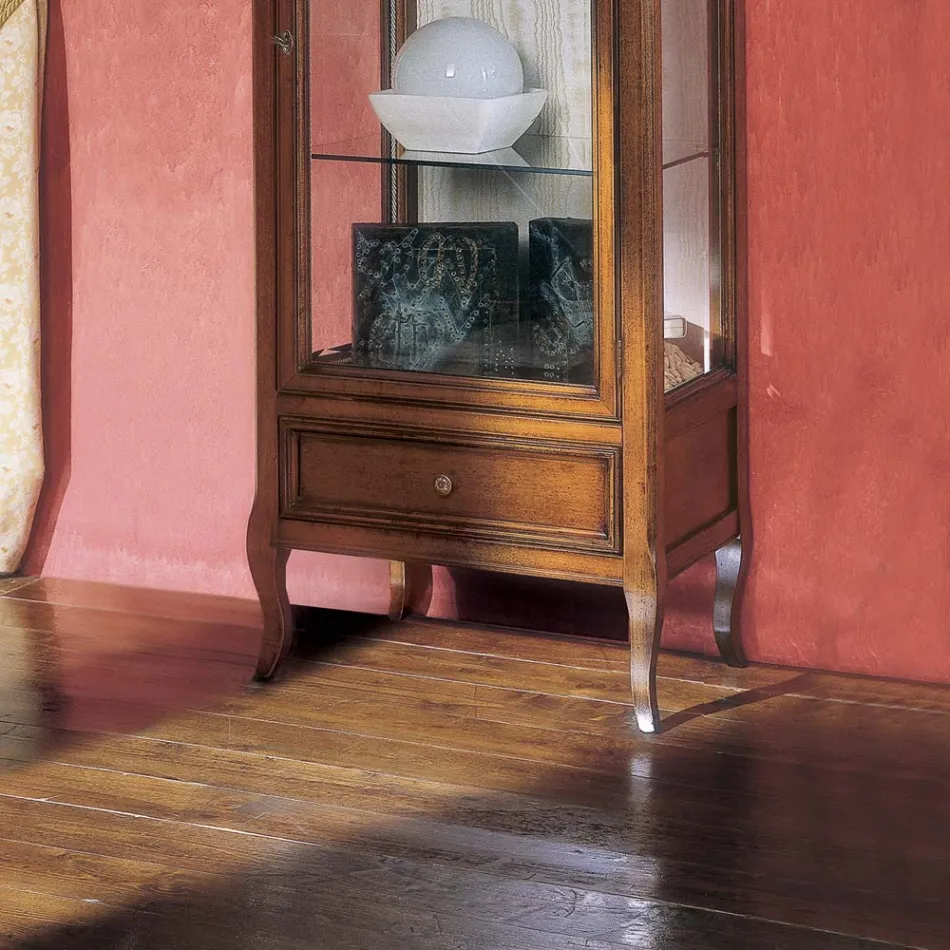 Vitrineskab med 1 skuffe, 1 dør og glashylder lavet i Italien - Anansi Viadurini