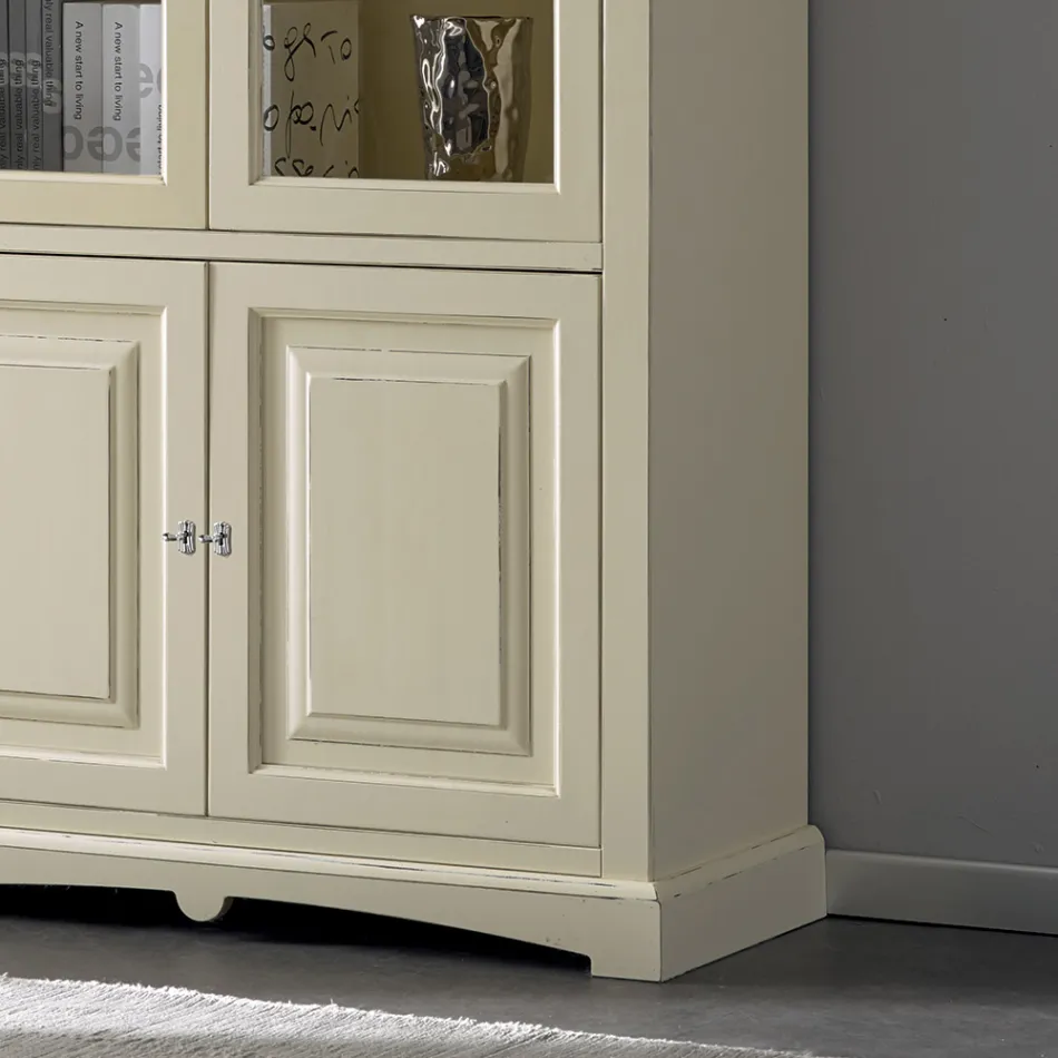 Vitrineskab med 2 trælåger og 2 glaslåger Made in Italy - Fenrir Viadurini