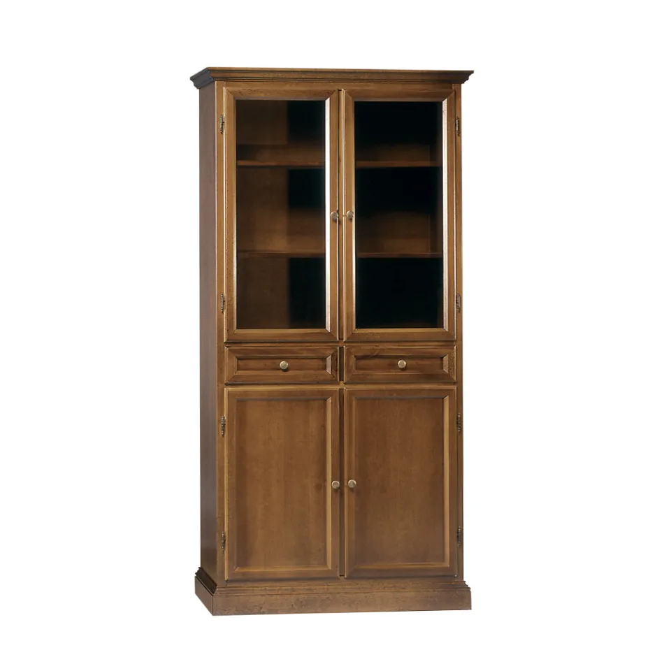 Vitrineskab med 2 skuffer, 2 trælåger og 2 glaslåger Made in Italy - Camene Viadurini