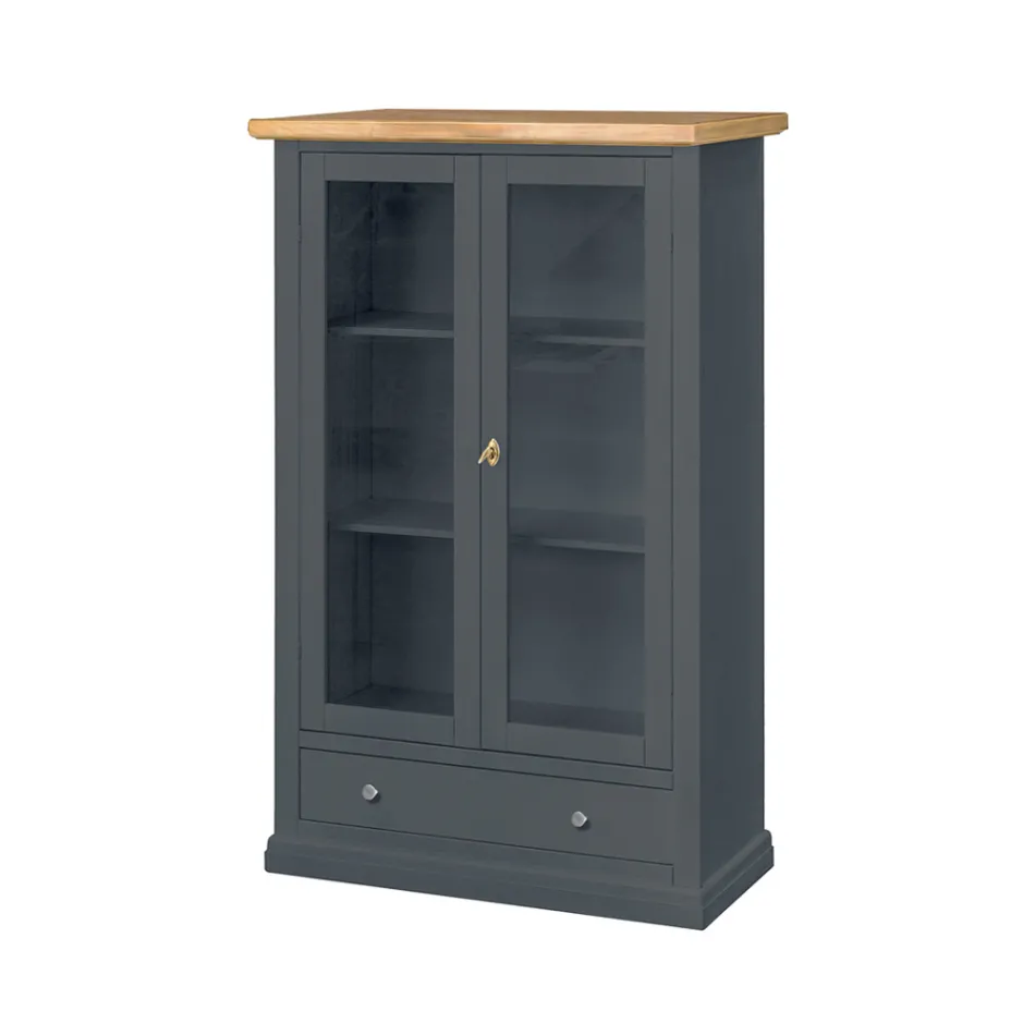 Vitrineskab i træ med 1 skuffe, 2 låger og 2 hylder Made in Italy - Nanna Viadurini