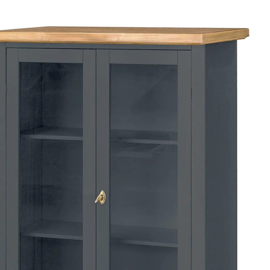 Vitrineskab i træ med 1 skuffe, 2 låger og 2 hylder Made in Italy - Nanna Viadurini