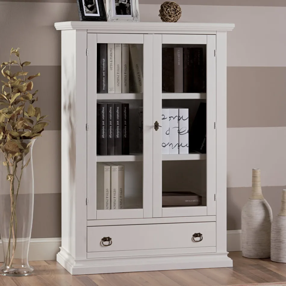 Vitrineskab i træ med 1 skuffe, 2 låger og 2 hylder Made in Italy - Nanna Viadurini