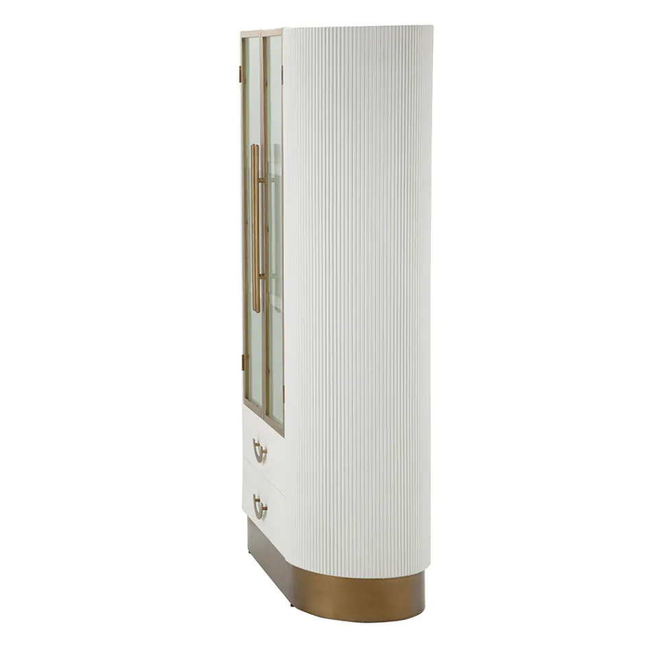 Vitrineskab i træ med top og afrundede indsatser med 2 låger og 2 skuffer - Rachel Viadurini