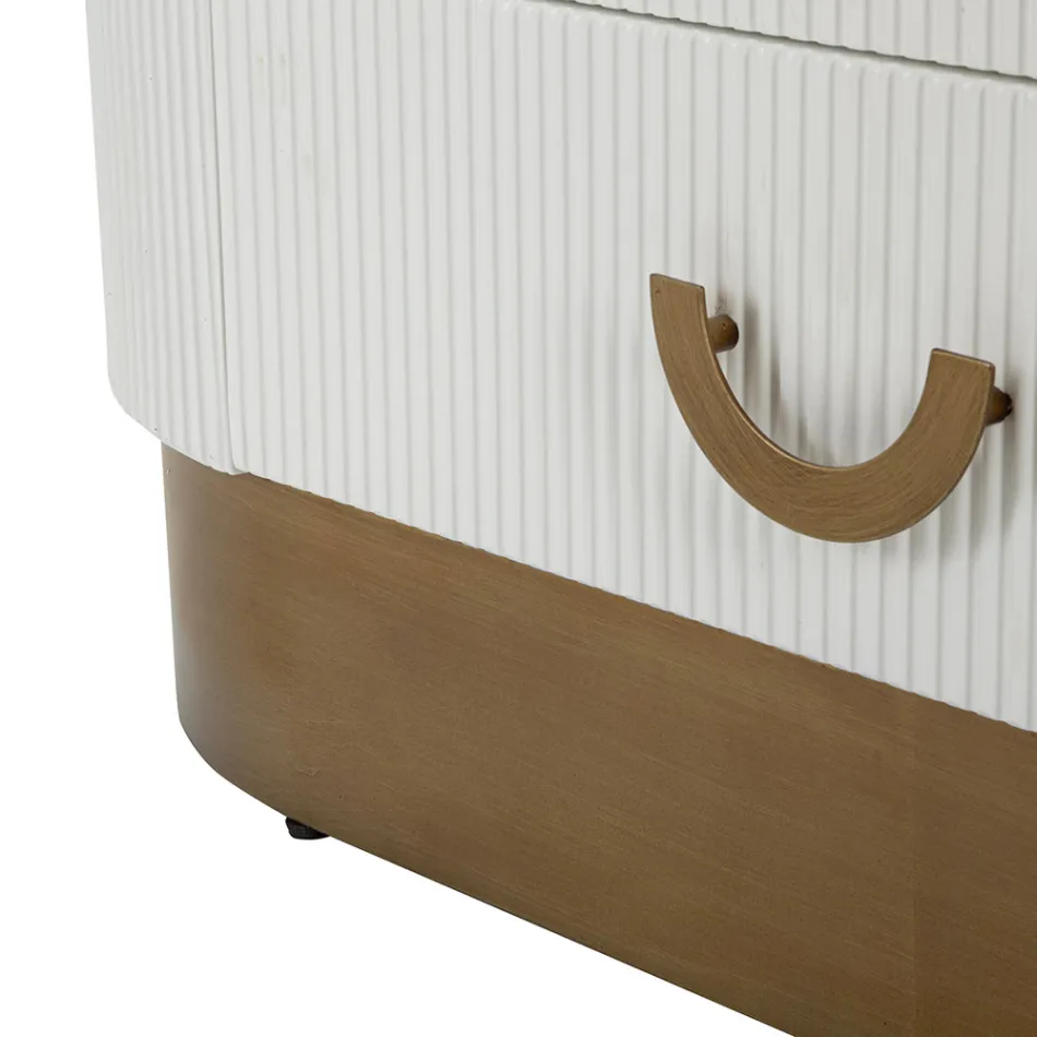 Vitrineskab i træ med top og afrundede indsatser med 2 låger og 2 skuffer - Rachel Viadurini