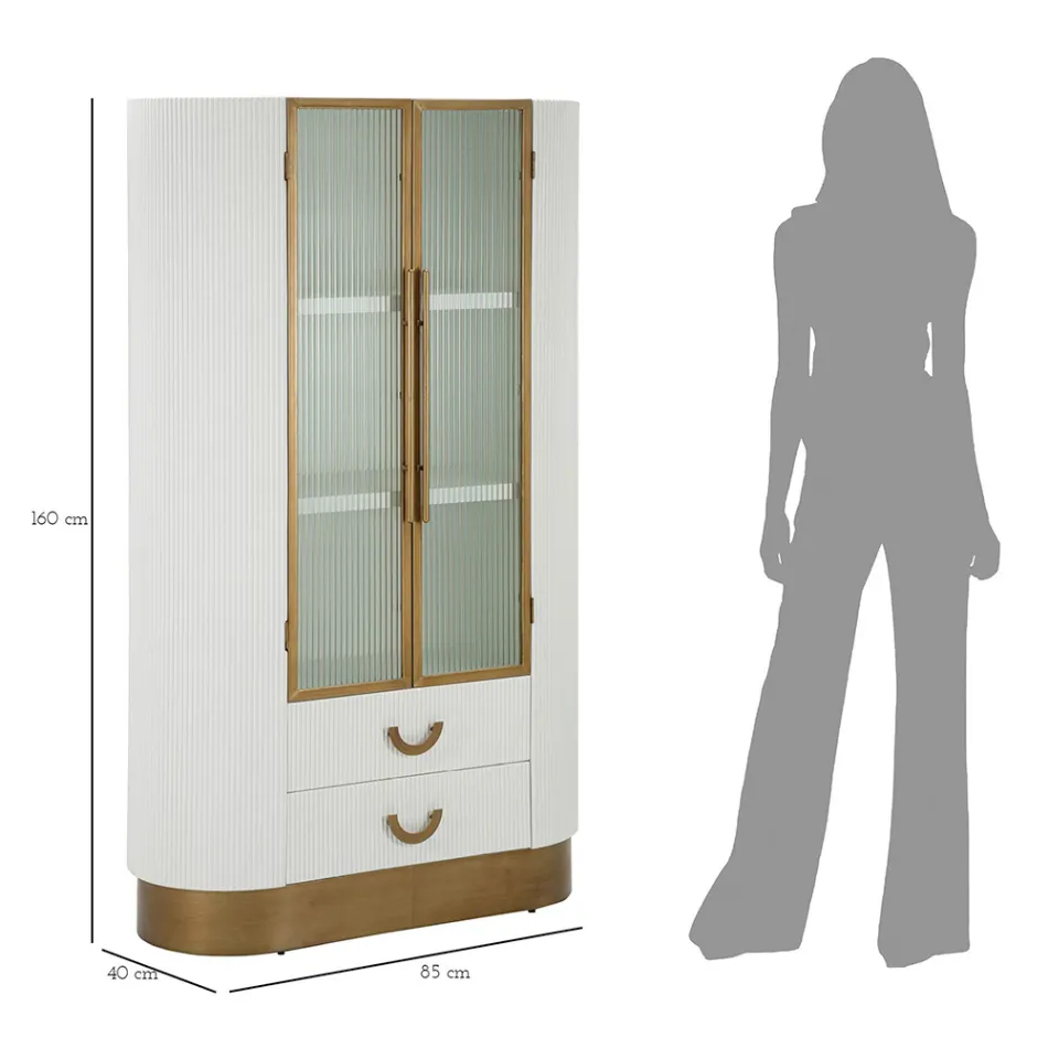 Vitrineskab i træ med top og afrundede indsatser med 2 låger og 2 skuffer - Rachel Viadurini