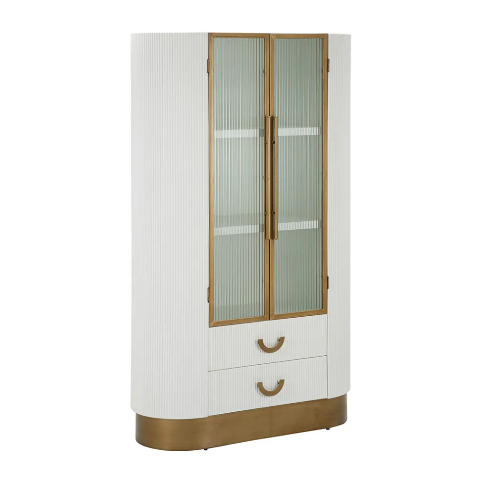 Vitrineskab i træ med top og afrundede indsatser med 2 låger og 2 skuffer - Rachel Viadurini